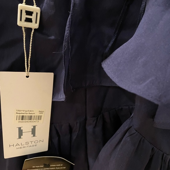 Halston Dark Blue Silk/Chiffon Dress - Picture 5 of 6